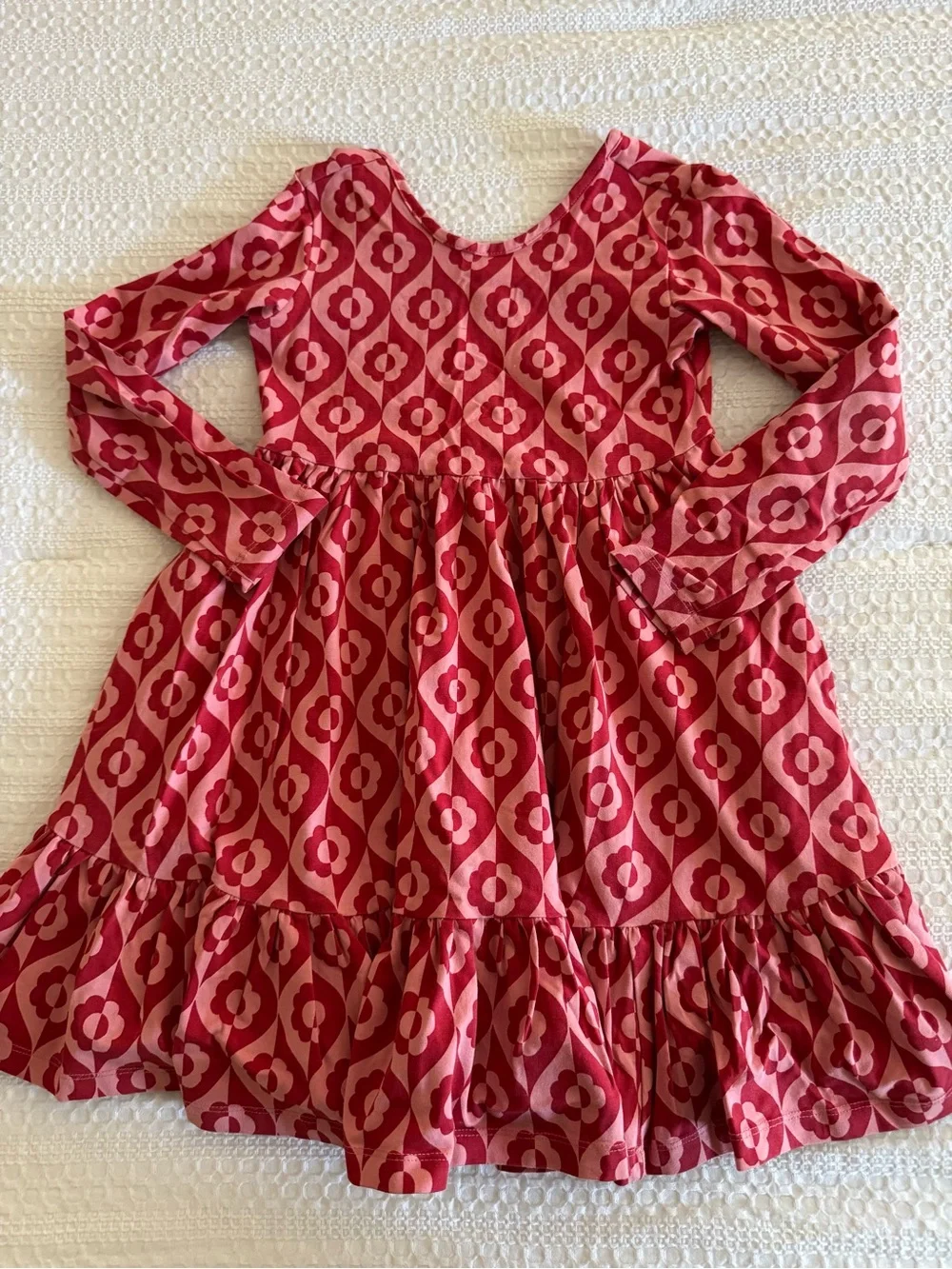 Hanna Andersson Pink Floral Geo Long-Sleeve Ruffle Dress